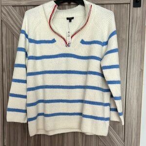 Talbots White and Blue V-Neck Sweater
